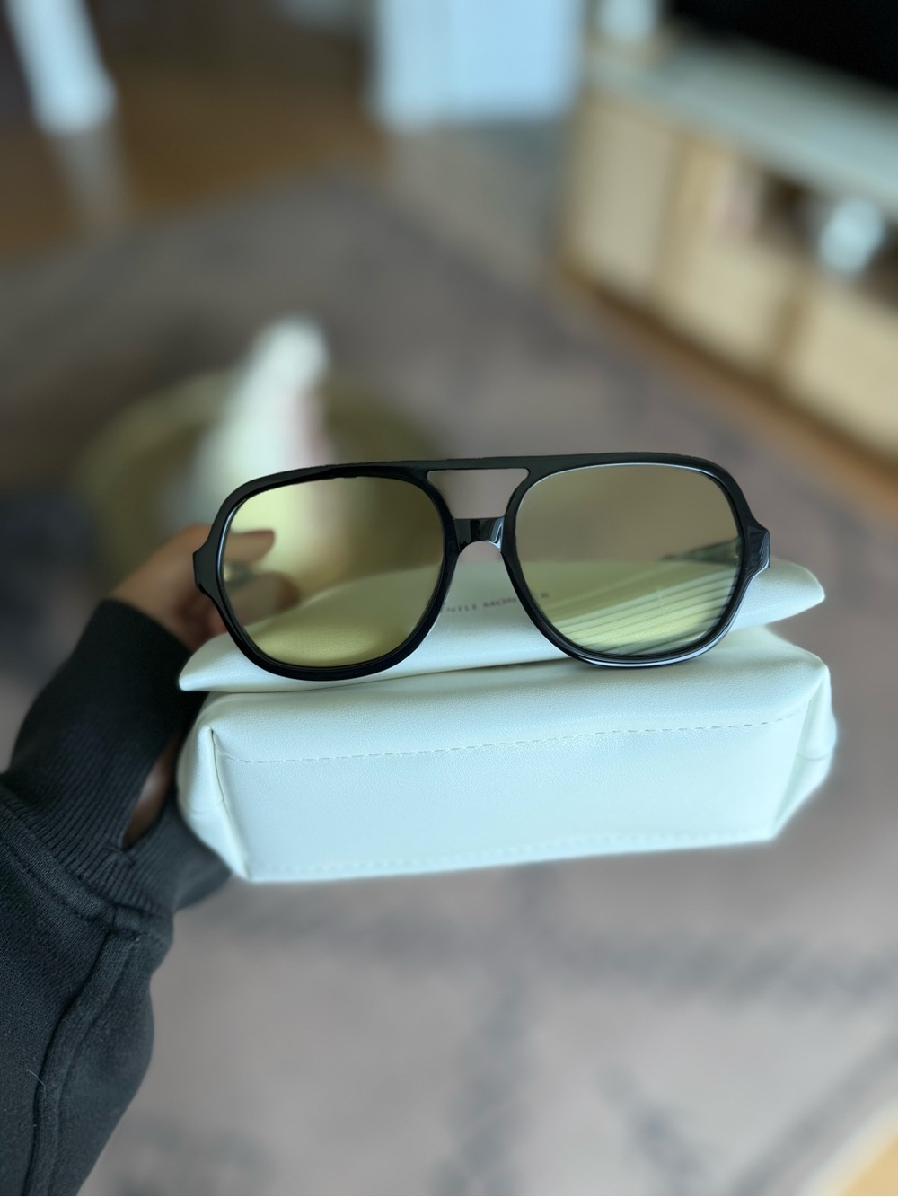 Black Gentle Monster Sunglasses with yellow lenses